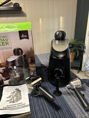 Brand new 5 piece Eco+Chef Black Cappuccino Espresso Maker in original box.